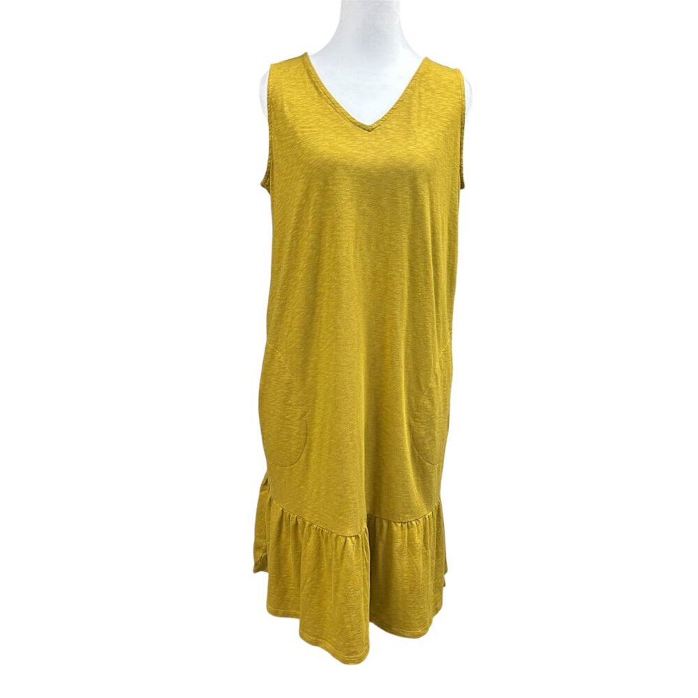 J. Jill Flounce Hem Double V Neck Knit Dress Sz MP Slub Knit Ruffle Hem